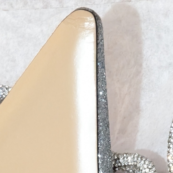 NIB MACH & MACH Double Bow Crystal Glittered Silver Pointed Toe Pump Size 38.5 - Picture 11 of 16